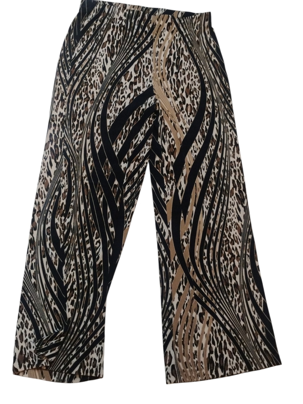 Travelers By Chico's SZ 1 Printed Wide-Leg Animal Print Pants - Black & Tan
